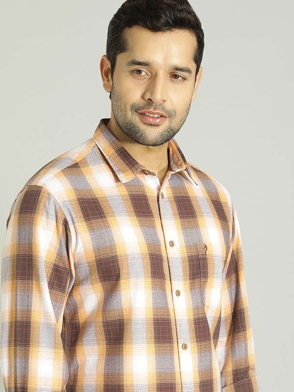 Indian Terrain Men Checkered Orange Shirt